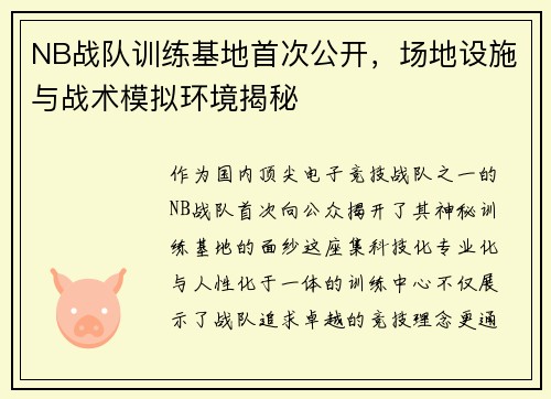 NB战队训练基地首次公开，场地设施与战术模拟环境揭秘
